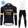 Set Fietsshirt Lange Mouw + Lange Koersbroek 2024 Jumbo-Visma Lease A Bike Winter Thermal Fleece Zwart